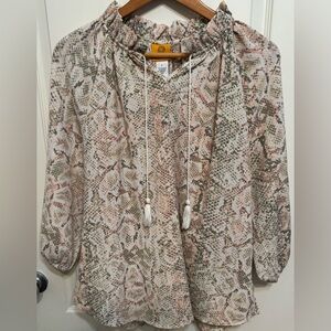 Ruby Rd. Multicolor Snake‎ Print Blouse. Quarter Length Sleeves. NWOT